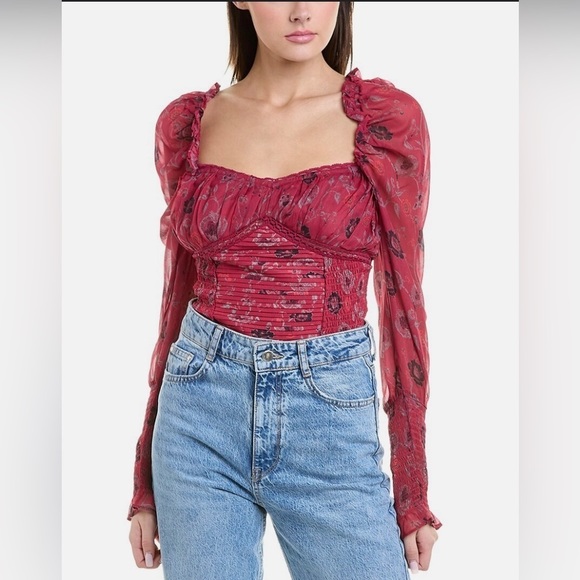Free People Tops - Free People Brunch Date Floral Bodysuit Red Combo  Fall Boho Style Size S